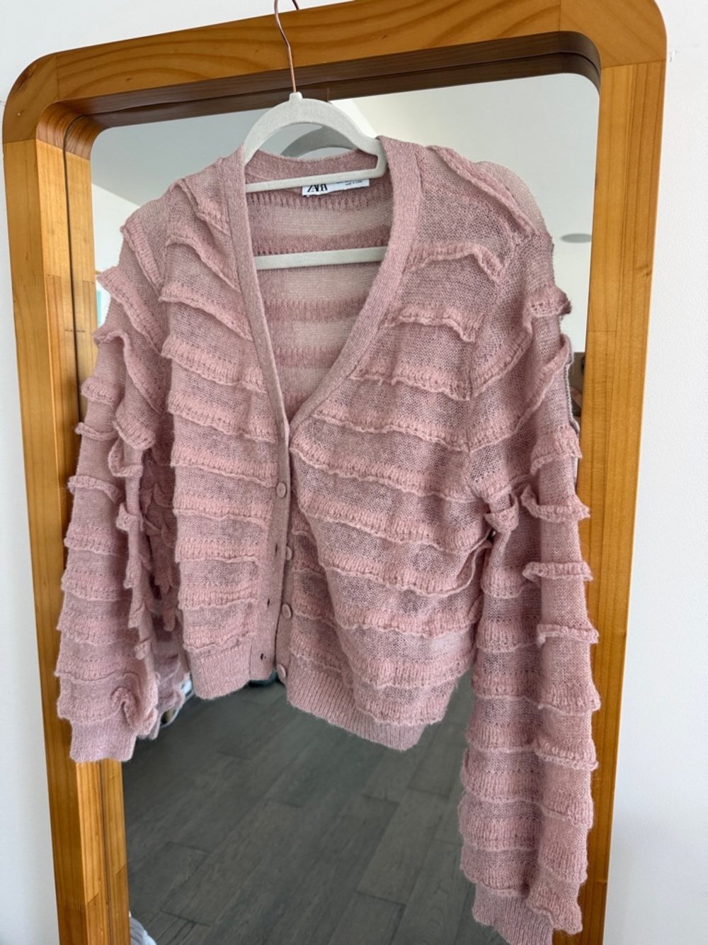 Zara Dusty Rose Ruffle Knit Cardigan
